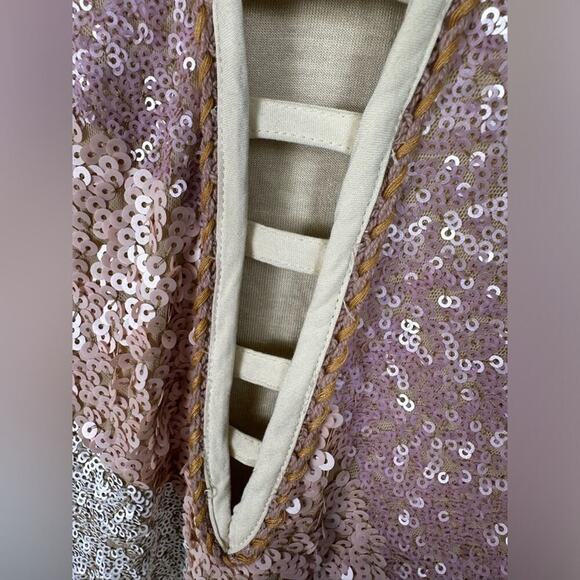 NWT Bl-nk London Full Sequin Knee Length Striped Deep V Neck Lined Slits Large - Picture 6 of 6